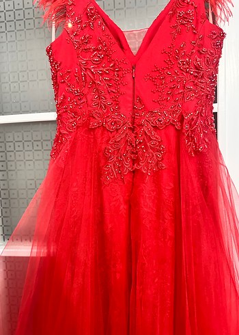 Kırmızı Dantel Uzun Abiye - Görsel 7