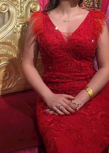 Kırmızı Dantel Uzun Abiye - Görsel 9