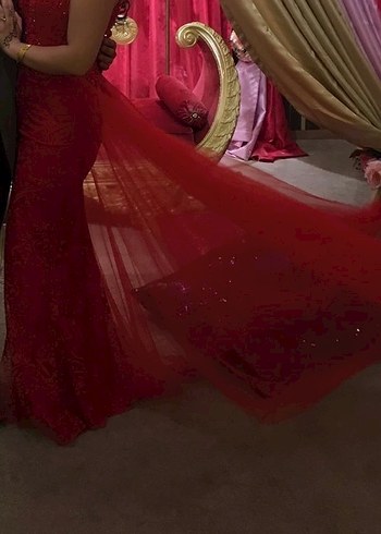 Kırmızı Dantel Uzun Abiye - Görsel 10