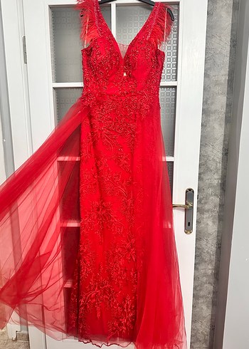 Kırmızı Dantel Uzun Abiye - Görsel 5