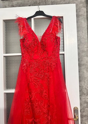 Kırmızı Dantel Uzun Abiye - Görsel 2