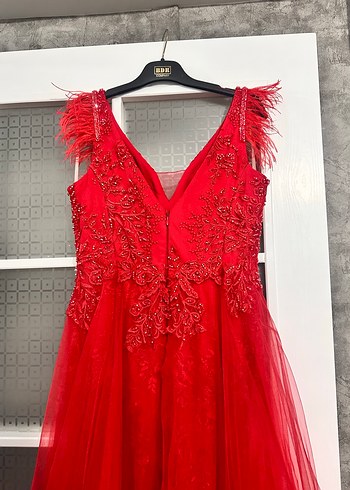 Kırmızı Dantel Uzun Abiye - Görsel 6
