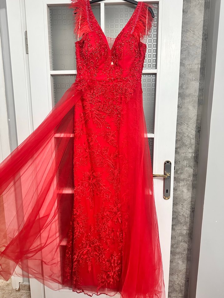 Kırmızı Dantel Uzun Abiye - Görsel 5