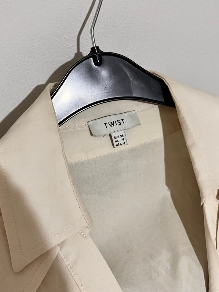 Twist Krem Keten Midi Gömlek - Görsel 2