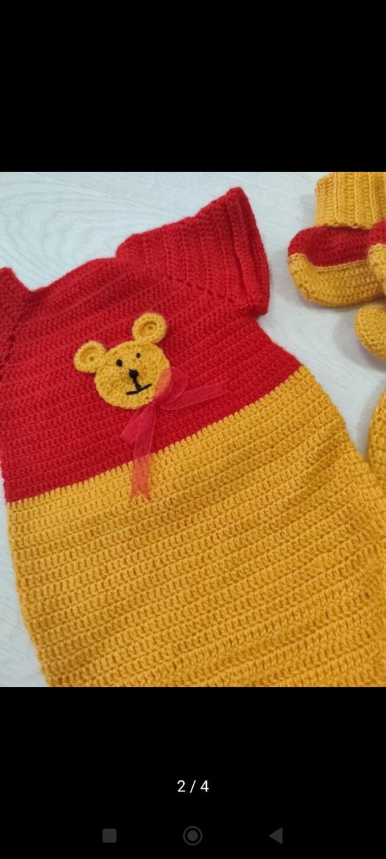 Sarı-Kırmızı Örgü Bebek Erkek Takımı - Görsel 2
