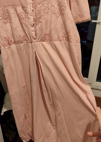 Pembe Vintage Midi hamile Gecelik - Görsel 3