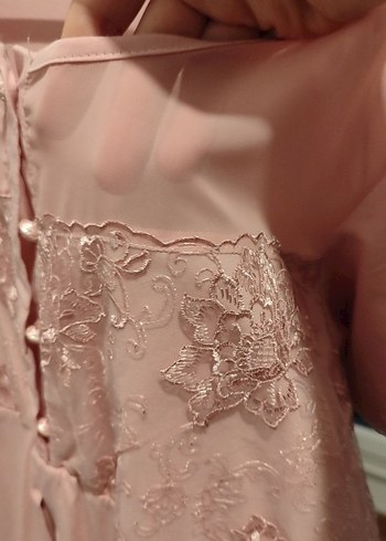 Pembe Vintage Midi hamile Gecelik - Görsel 2