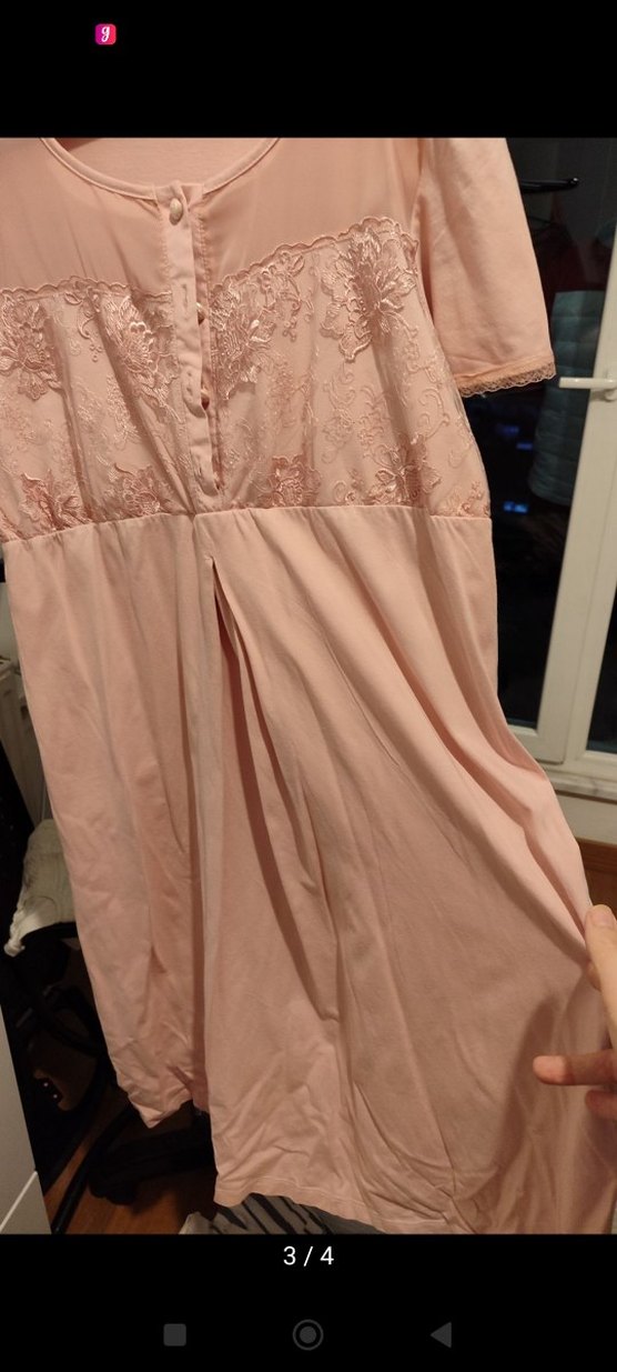 Pembe Vintage Midi hamile Gecelik - Görsel 3