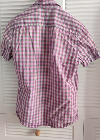 Pembe Kareli Kısa Kollu Erkek Gömlek - Görsel 5