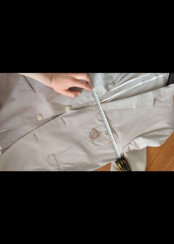 Düğmeli Erkek krem çizgili Ceket - Görsel 5