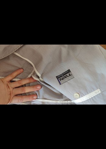 Düğmeli Erkek krem çizgili Ceket - Görsel 6