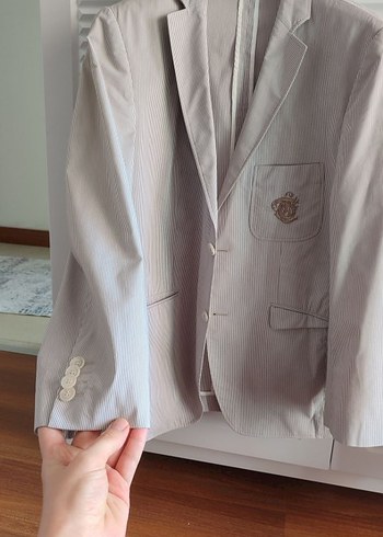 Düğmeli Erkek krem çizgili Ceket - Görsel 3