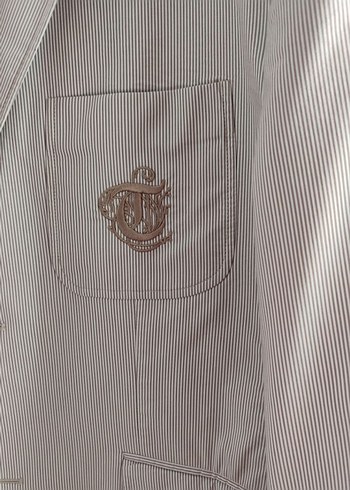 Düğmeli Erkek krem çizgili Ceket - Görsel 2