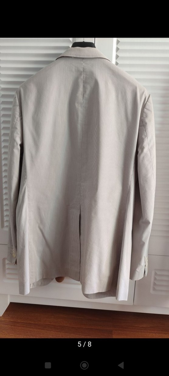 Düğmeli Erkek krem çizgili Ceket - Görsel 4
