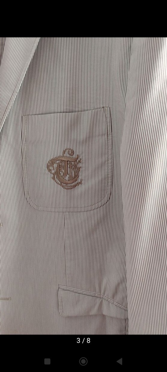 Düğmeli Erkek krem çizgili Ceket - Görsel 2