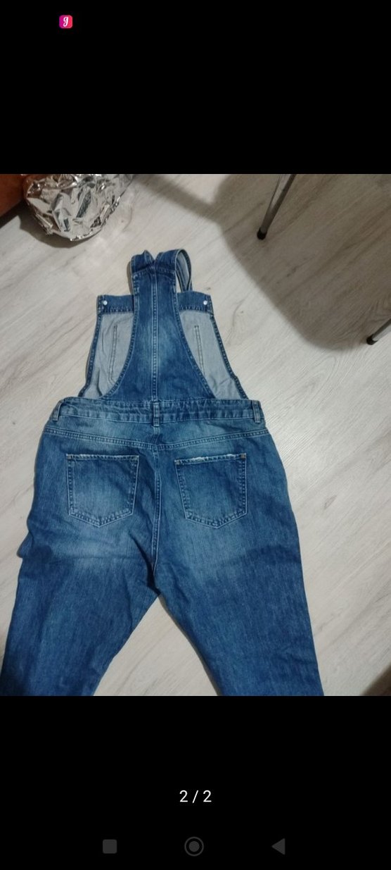 Kızlar için Bol Kesim Mavi Kot Tulum - Görsel 2