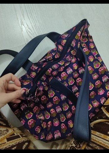 baykuş desen Renkli Baskılı Fermuarlı Kadın Çanta - Görsel 3