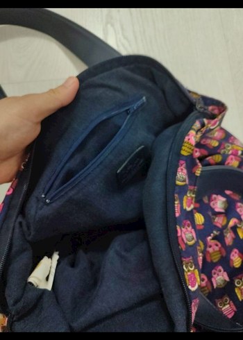 baykuş desen Renkli Baskılı Fermuarlı Kadın Çanta - Görsel 4