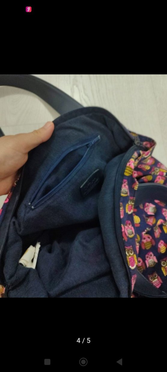 baykuş desen Renkli Baskılı Fermuarlı Kadın Çanta - Görsel 4