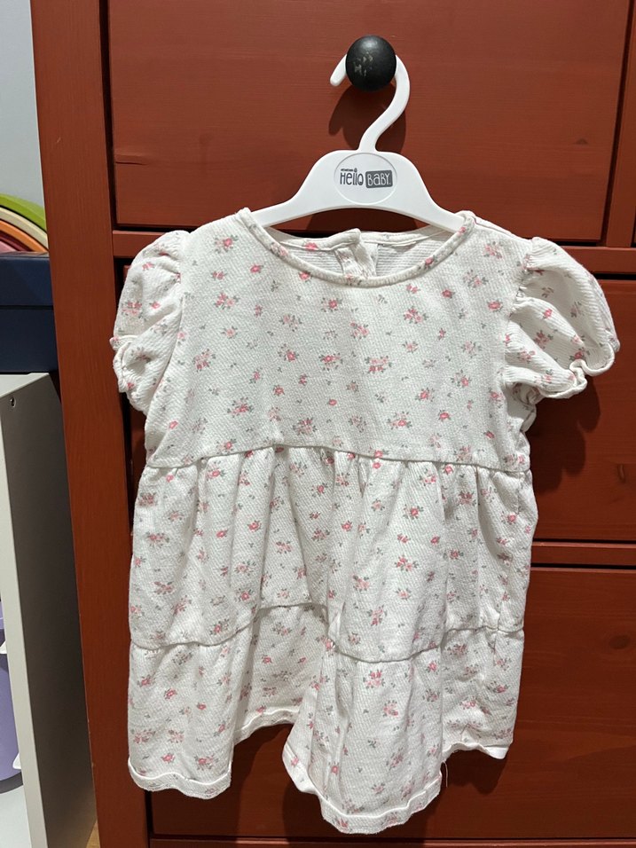 Kız Çocuk Beyaz Desenli Pamuklu Elbise - Görsel 2