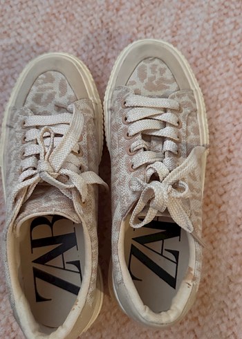 Bej Yılan Desenli Bağcıklı Kadın Spor Ayakkabı - Görsel 5