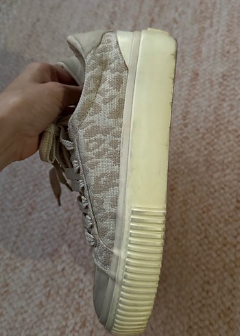 Bej Yılan Desenli Bağcıklı Kadın Spor Ayakkabı - Görsel 3