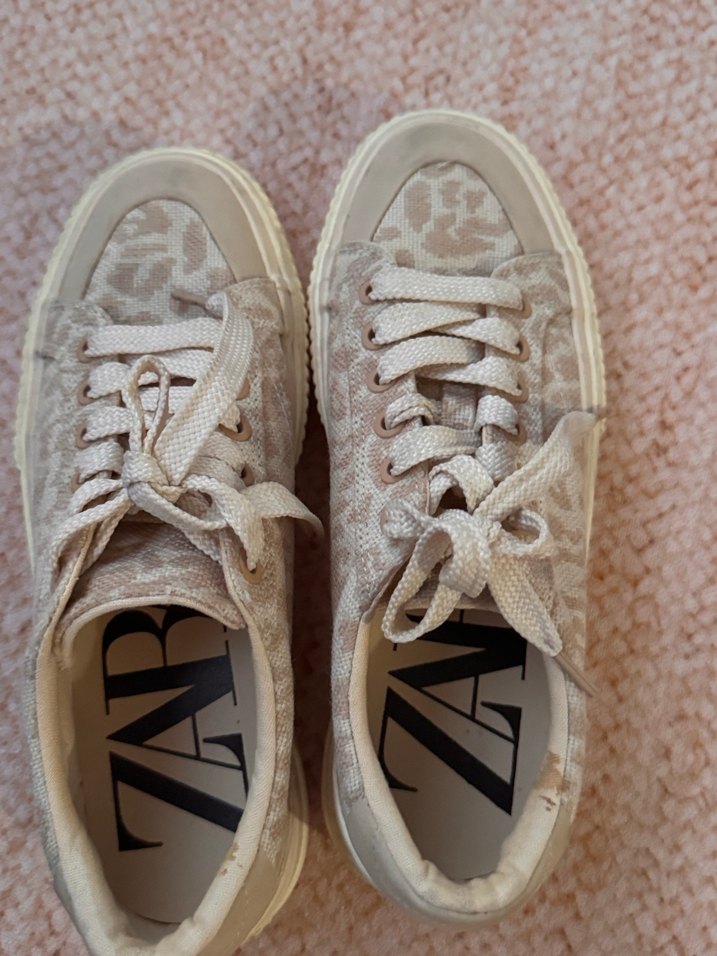 Bej Yılan Desenli Bağcıklı Kadın Spor Ayakkabı - Görsel 5