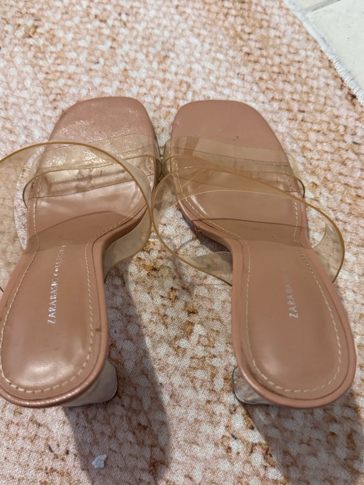 Şeffaf Bantlı Bej Topuklu Kadın Terlik - Görsel 2