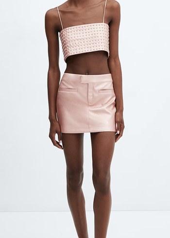 Pembe Deri Mini Etek ve taşlı üst - Görsel 5