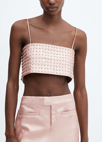 Pembe Deri Mini Etek ve taşlı üst - Görsel 4