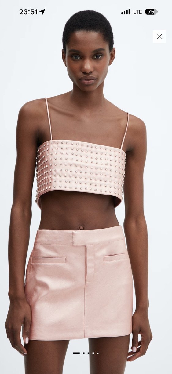 Pembe Deri Mini Etek ve taşlı üst - Görsel 4