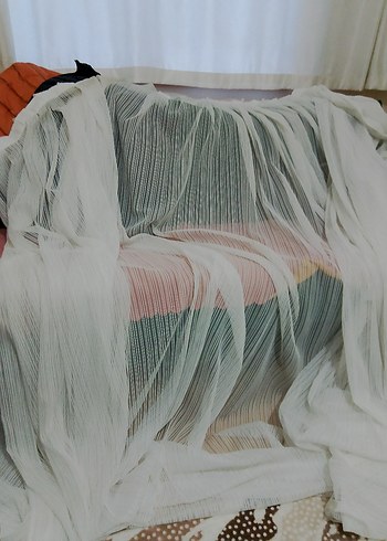 Bej Bohem Tarzı Düz Tül Perde - Görsel 3