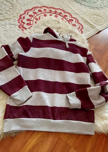 Bordo Gri Çizgili Kadın Sweatshirt - Görsel 6