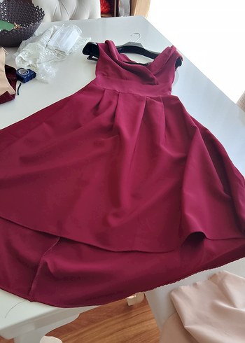 m Beden Bordo Drapeli Straplez Uzun Hamile Abiyesi