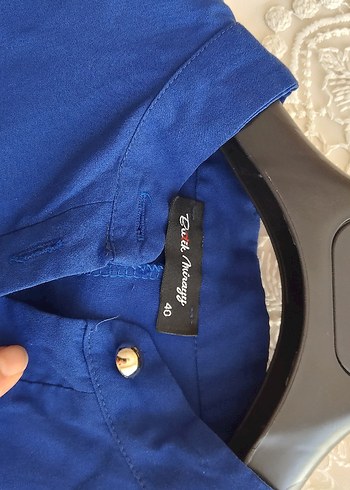 l Beden Uzun Kollu Mavi Keten Tunik