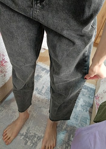 36 Beden gri Renk Kemerli koyu gri Midi Kot Pantolon