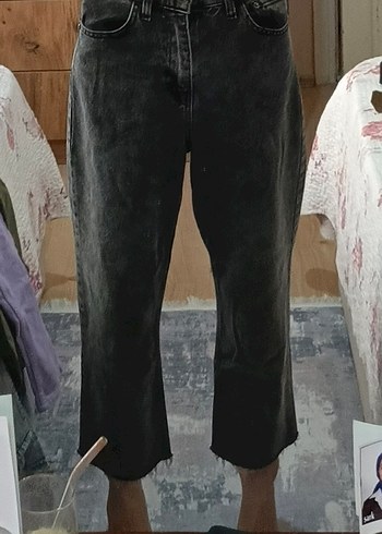 Kemerli koyu gri Midi Kot Pantolon