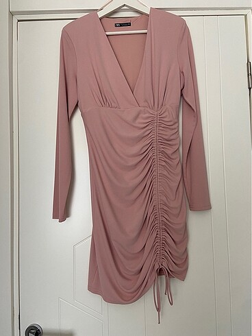Zara Zara pudra büzgü detaylı elbise