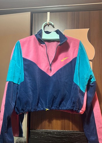 Renkli Yüksek Yakalı Fermuarlı Sweatshirt