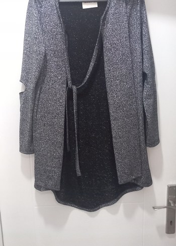 Gri Uzun Kollu Örgü Kadın Kazak - Görsel 2