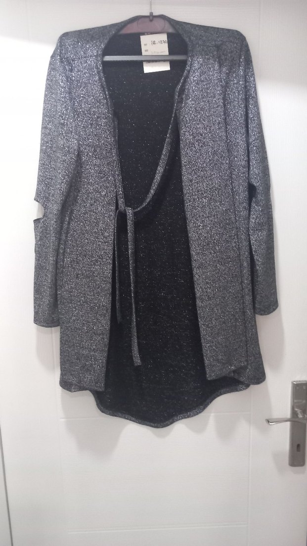 Gri Uzun Kollu Örgü Kadın Kazak - Görsel 2