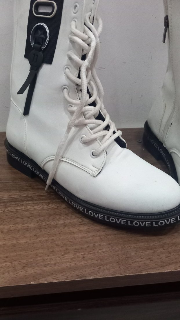 Beyaz Bağcıklı Yüksek Topuklu Street Style Bot - Görsel 5