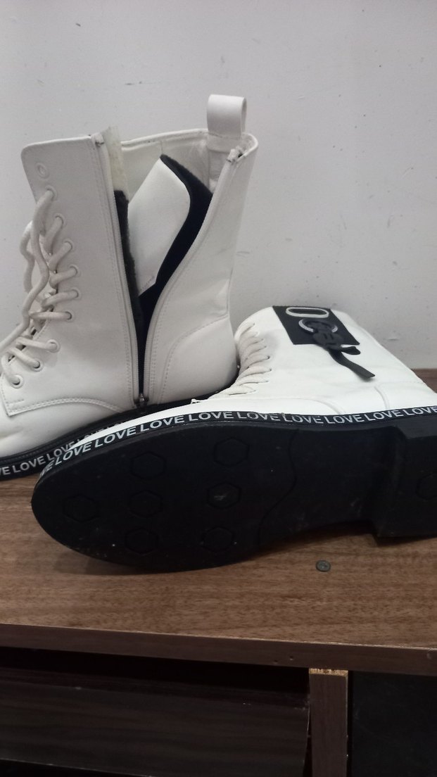 Beyaz Bağcıklı Yüksek Topuklu Street Style Bot - Görsel 2