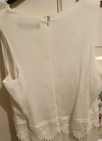 Beyaz  Tiffany keten elbise - Görsel 4