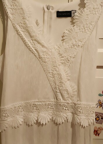 Beyaz  Tiffany keten elbise - Görsel 5