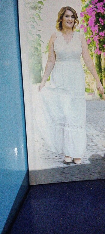 Beyaz  Tiffany keten elbise - Görsel 2