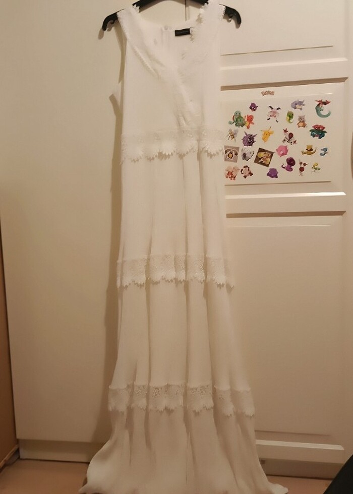 Beyaz  Tiffany keten elbise - Görsel 3