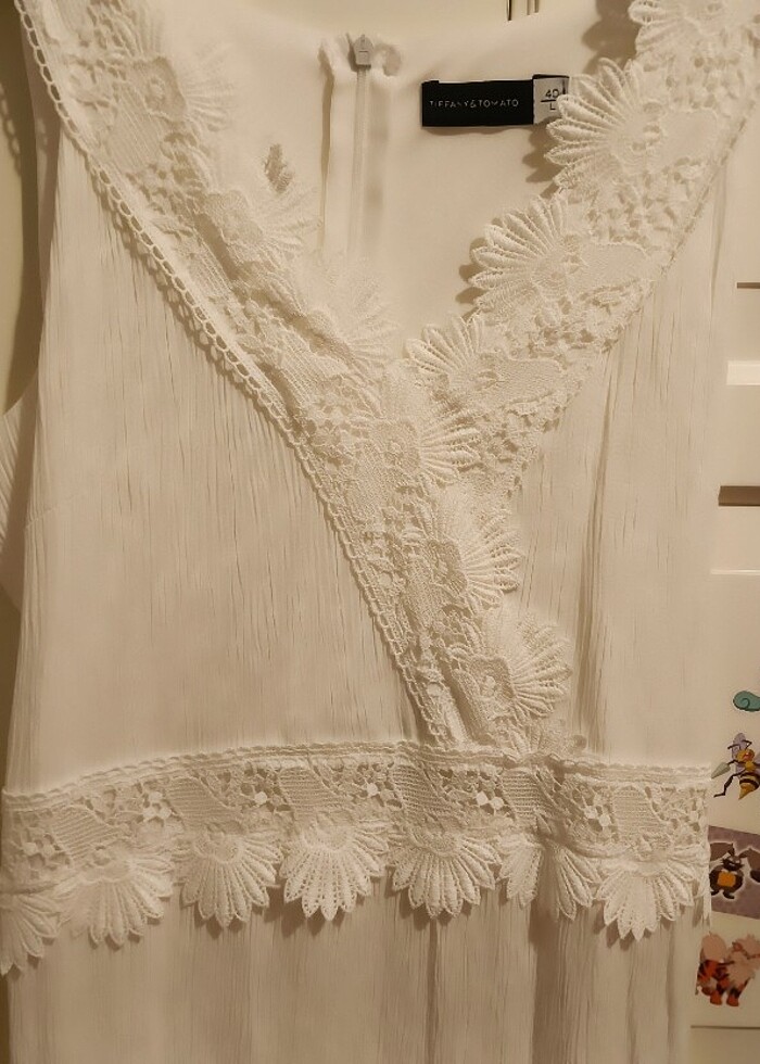 Beyaz  Tiffany keten elbise - Görsel 5