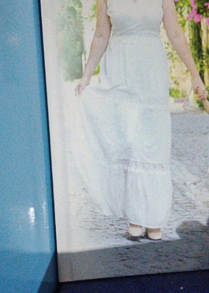 Beyaz  Tiffany keten elbise - Görsel 2