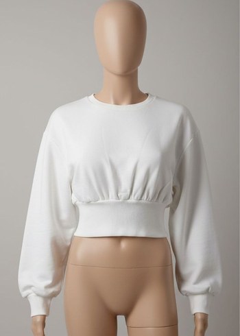 Beyaz Uzun Kollu Kadın Sweatshirt - Görsel 2